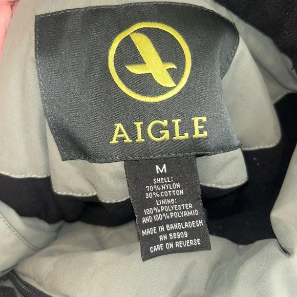 Aigle Mens Full Zip Field Jacket Sage Green Nylon Cotton Size M RN 58909